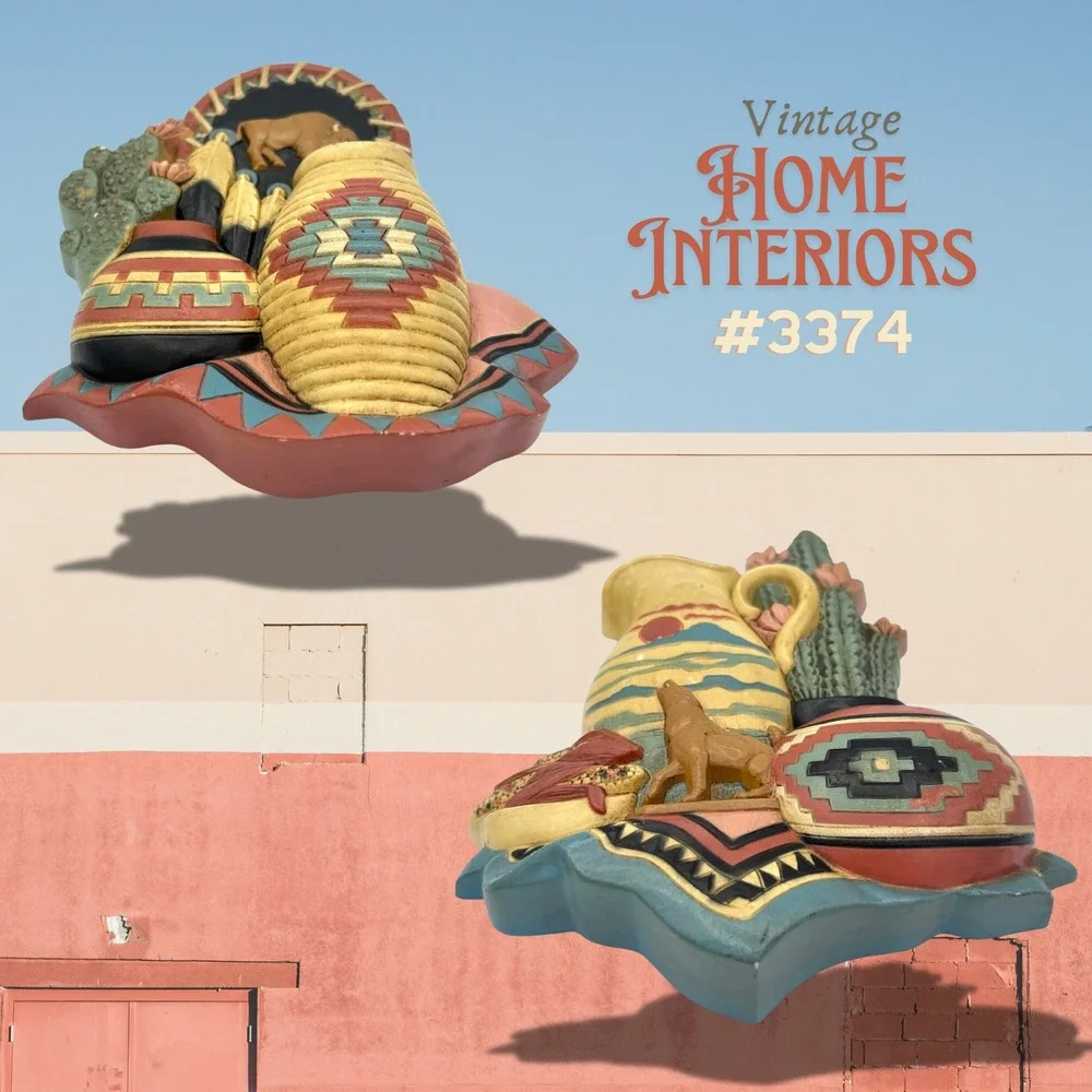 Vintage Home Interiors Southwestern Wall Decor Plaques Aztec Wolf Buffalo #3374
